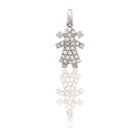 Ciondolo Oro Bianco Oro 18 carati Bebe' Femminuccia Pave' Pavè Zirconi bianchi cm.2