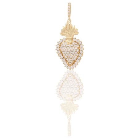 Ciondolo Oro Giallo Oro 18 carati Cuore Sacro Pave' Pavè Zirconi bianchi cm.3,4