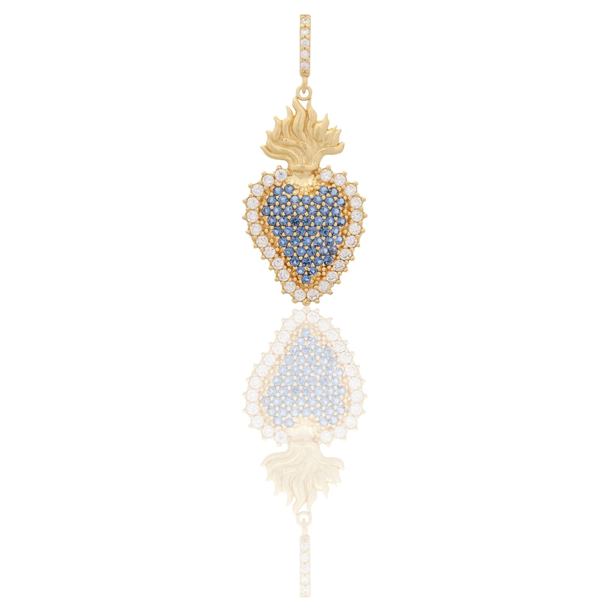 Ciondolo Oro Giallo Oro 18 carati Cuore Sacro Pave' Zirconi Bianchi, Zirconi Blu cm.3,4