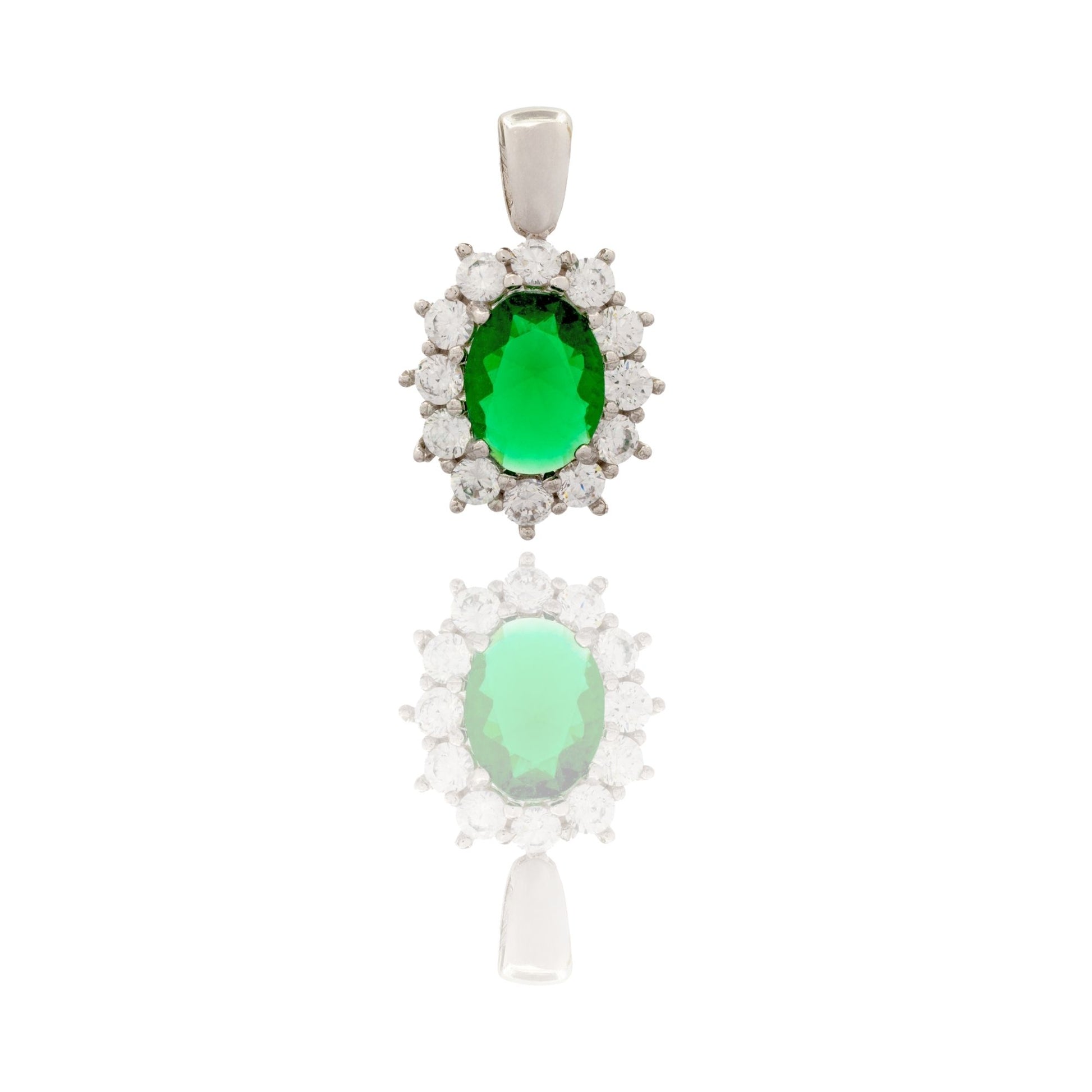 Ciondolo Oro Bianco Oro 18 carati Modello Kate Centro E Contorno Zirconi Bianchi, Zircone Verde cm.1,7