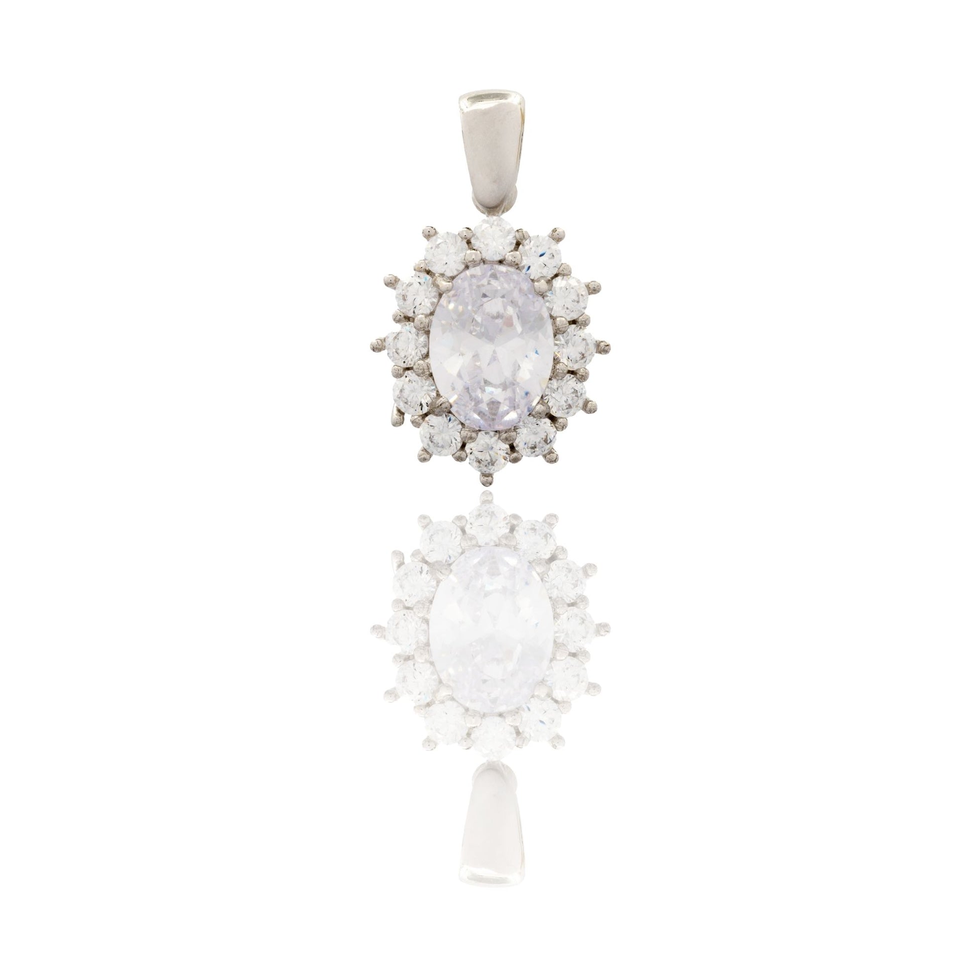Ciondolo Oro Bianco Oro 18 carati Modello Kate Centro E Contorno Zirconi Bianchi, Zircone Bianco cm.1,8