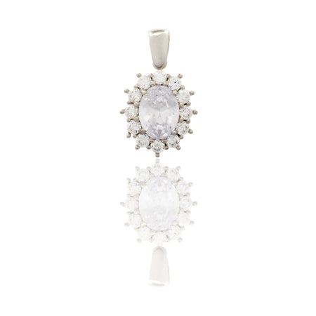 Ciondolo Oro Bianco Oro 18 carati Modello Kate Centro E Contorno Zirconi Bianchi, Zircone Bianco cm.1,8