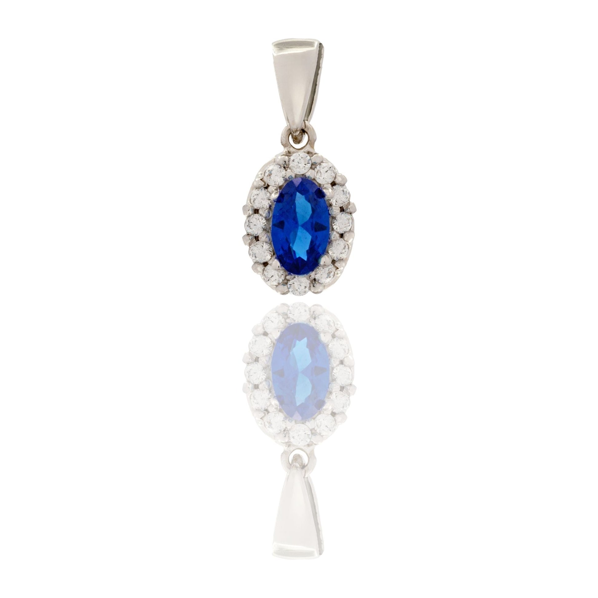 Ciondolo Oro Bianco Oro 18 carati Modello Kate Centro E Contorno Zirconi Bianchi, Zircone Blu cm.1,5