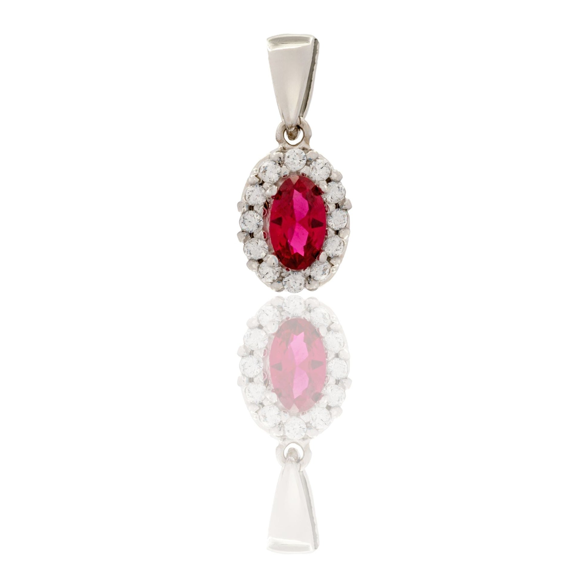 Ciondolo Oro Bianco Oro 18 carati Modello Kate Centro E Contorno Zirconi Bianchi, Zircone Rosso cm.1,5