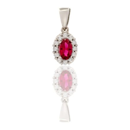 Ciondolo Oro Bianco Oro 18 carati Modello Kate Centro E Contorno Zirconi Bianchi, Zircone Rosso cm.1,5