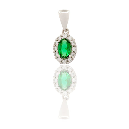 Ciondolo Oro Bianco Oro 18 carati Modello Kate Centro E Contorno Zirconi Bianchi, Zircone Verde cm.1,5