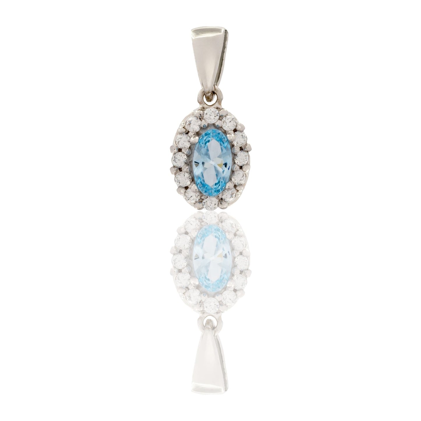 Ciondolo Oro Bianco Oro 18 carati Modello Kate Centro E Contorno Zirconi Bianchi, Zircone Azzurro cm.1,5