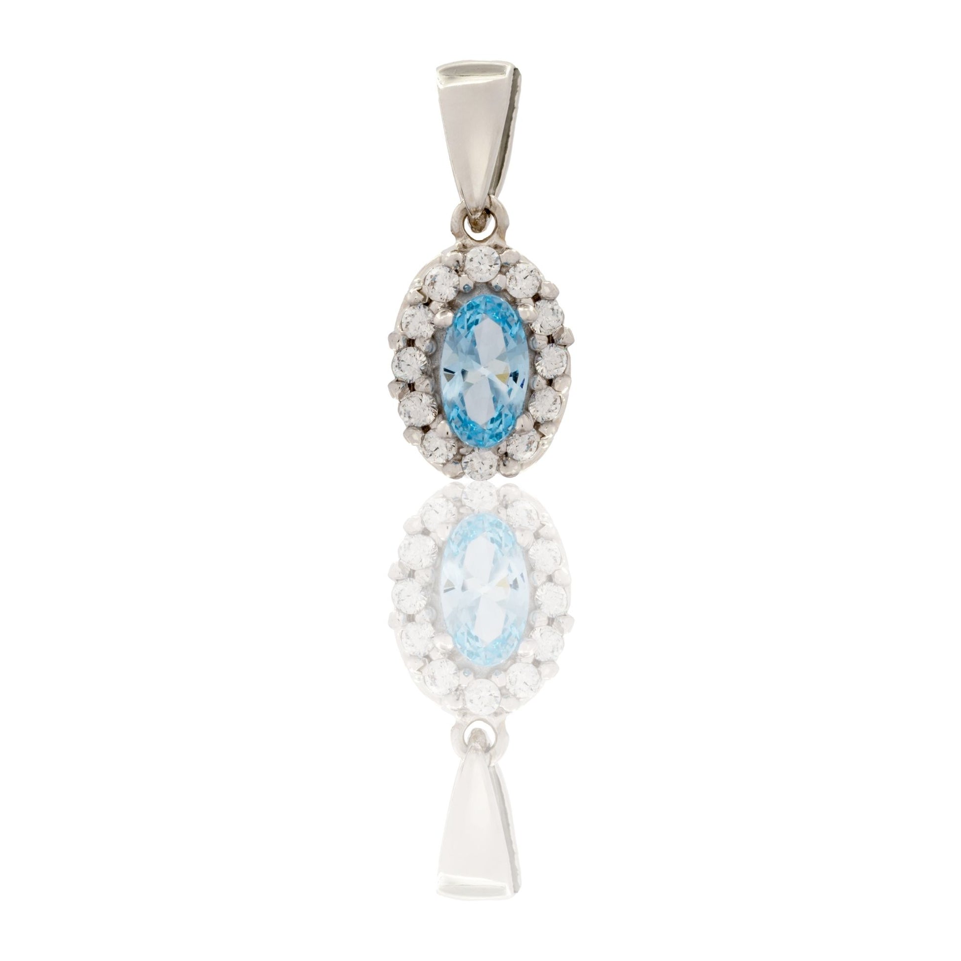 Ciondolo Oro Bianco Oro 18 carati Modello Kate Centro E Contorno Zirconi Bianchi, Zircone Azzurro cm.1,5