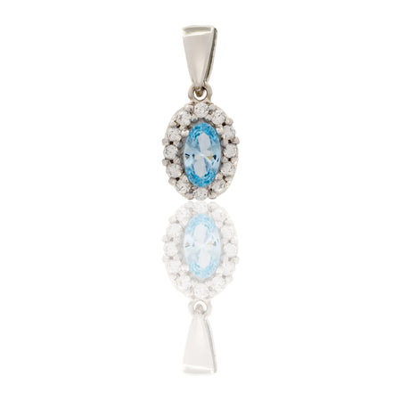 Ciondolo Oro Bianco Oro 18 carati Modello Kate Centro E Contorno Zirconi Bianchi, Zircone Azzurro cm.1,5