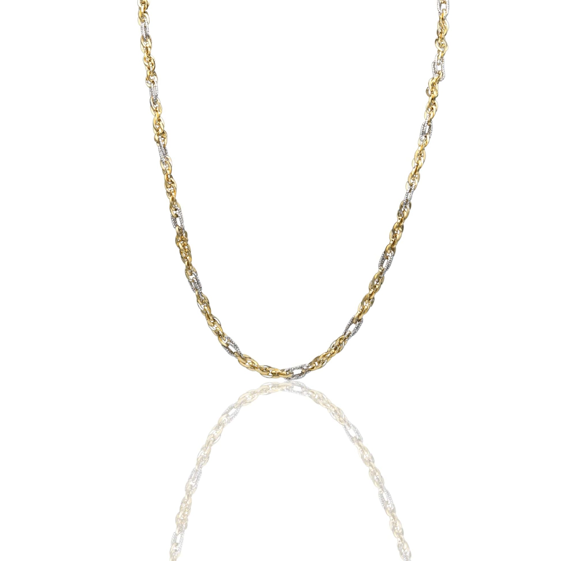 Collana Oro Giallo Oro Bianco Oro 18 carati Catena Maglia Intrecciata Solo Oro