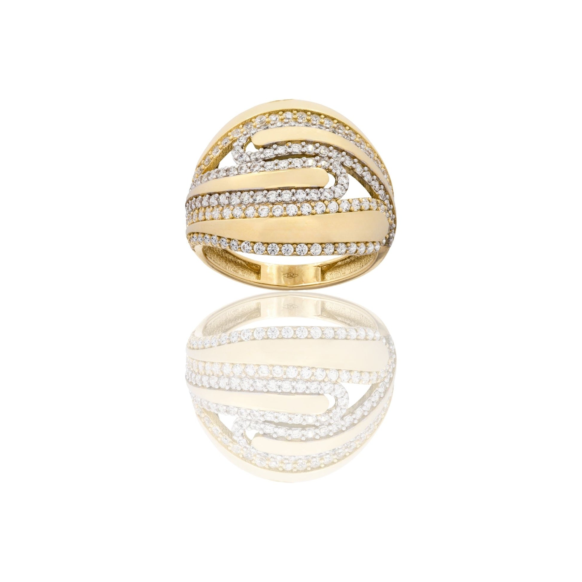 Anello Oro Giallo Oro Bianco Oro 18 carati Fasce Zirconi Bianchi