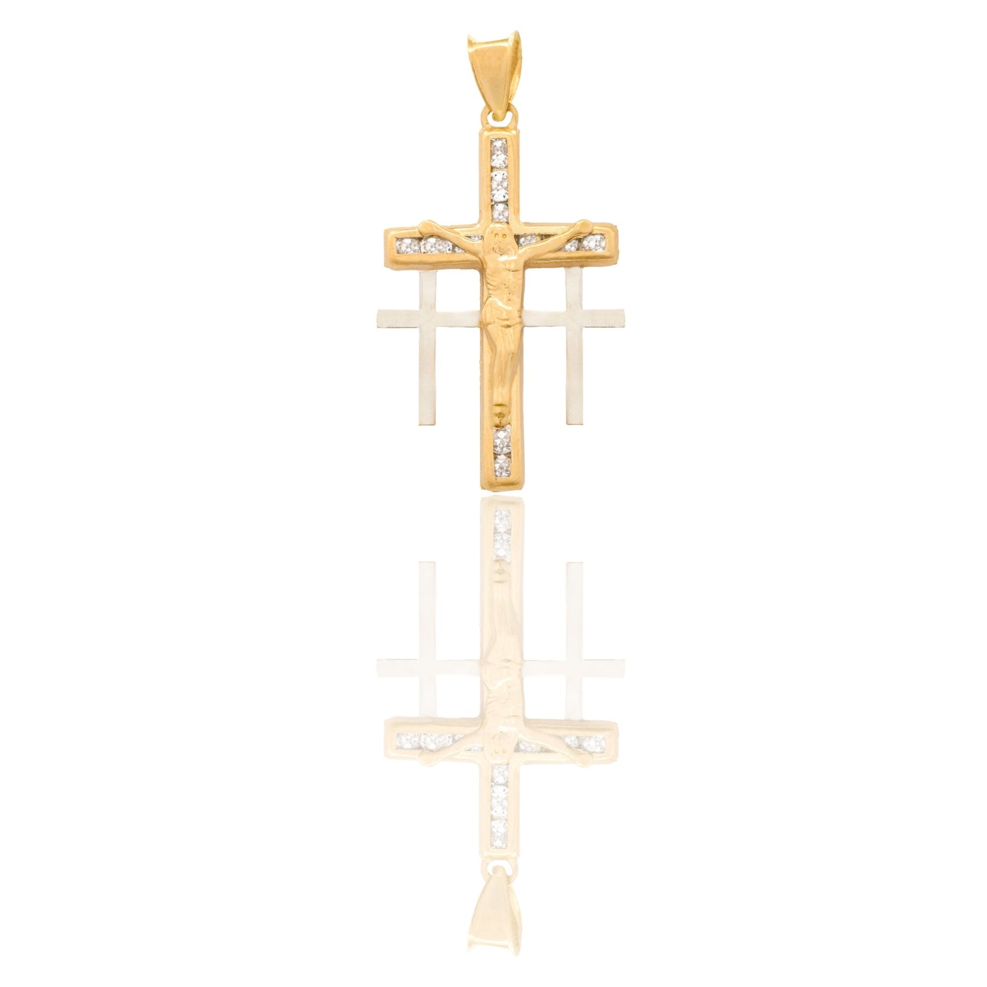 Ciondolo Oro Giallo Oro Bianco Oro 18 carati  Croce Con Cristo Zirconi Bianchi cm.3,2 x 1,7