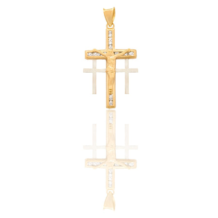 Ciondolo Oro Giallo Oro Bianco Oro 18 carati  Croce Con Cristo Zirconi Bianchi cm.3,2 x 1,7