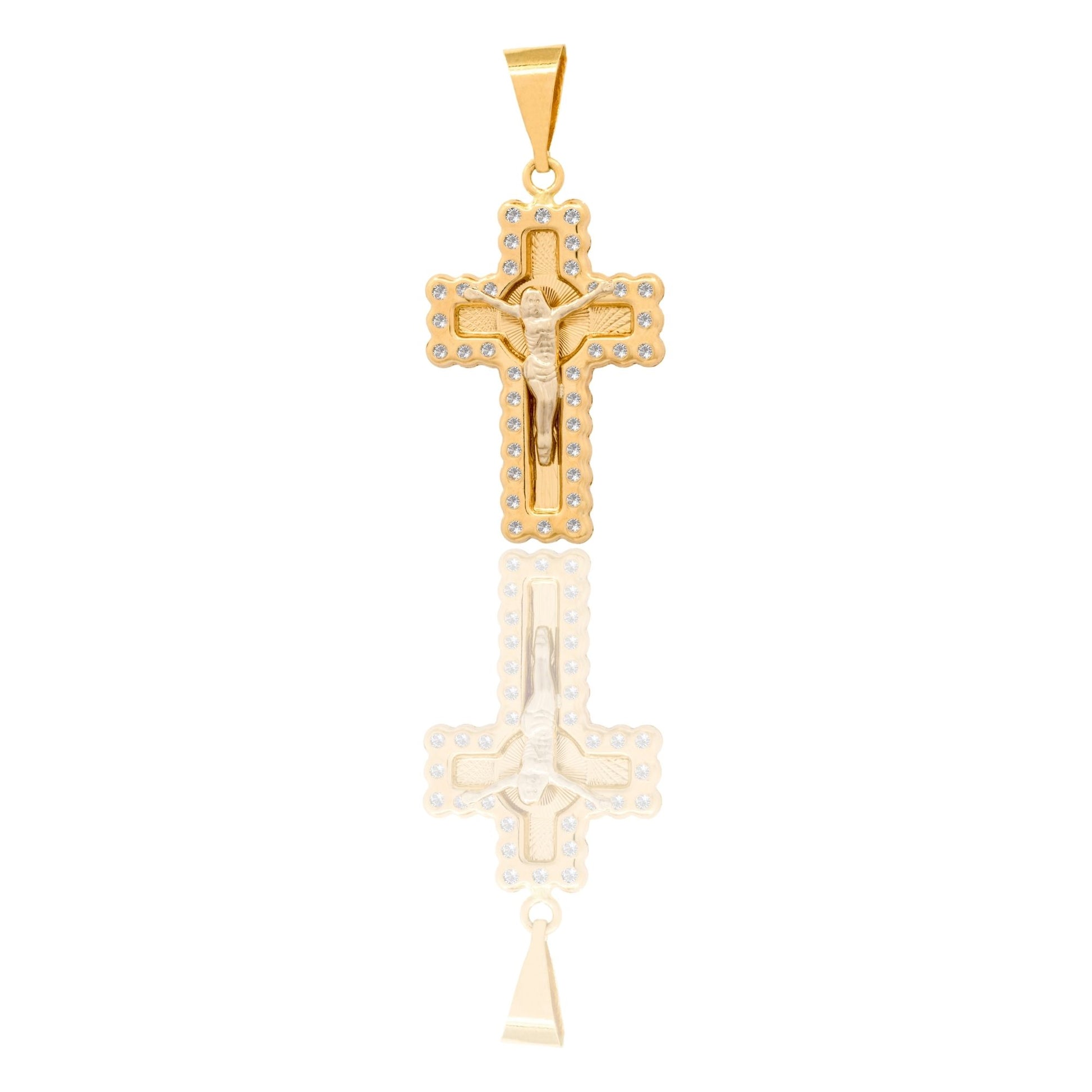 Ciondolo Oro Giallo Oro 18 carati  Croce Con Cristo Zirconi Bianchi