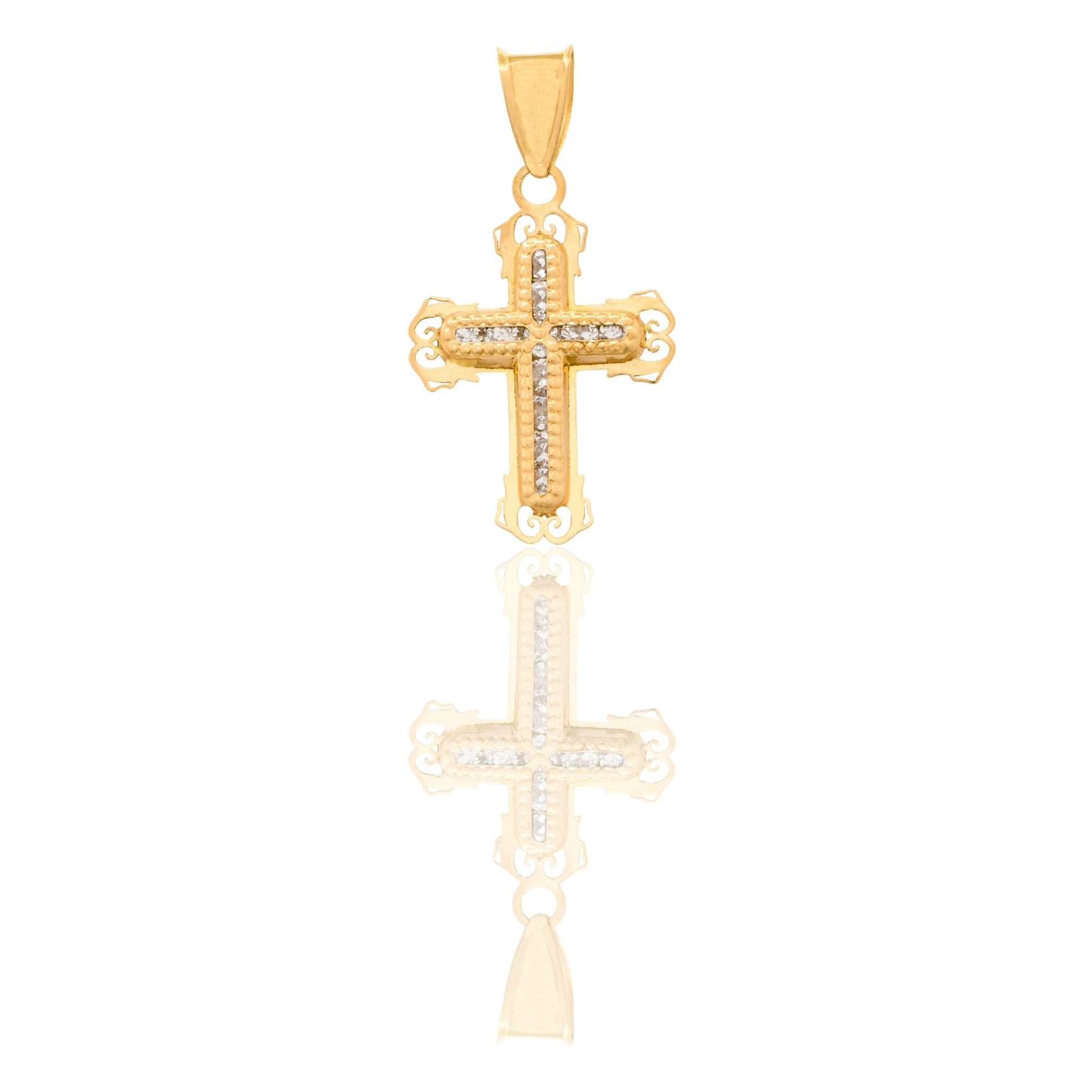 Ciondolo Oro Giallo Oro 18 carati  Croce Con Cristo Zirconi Bianchi cm.2,3