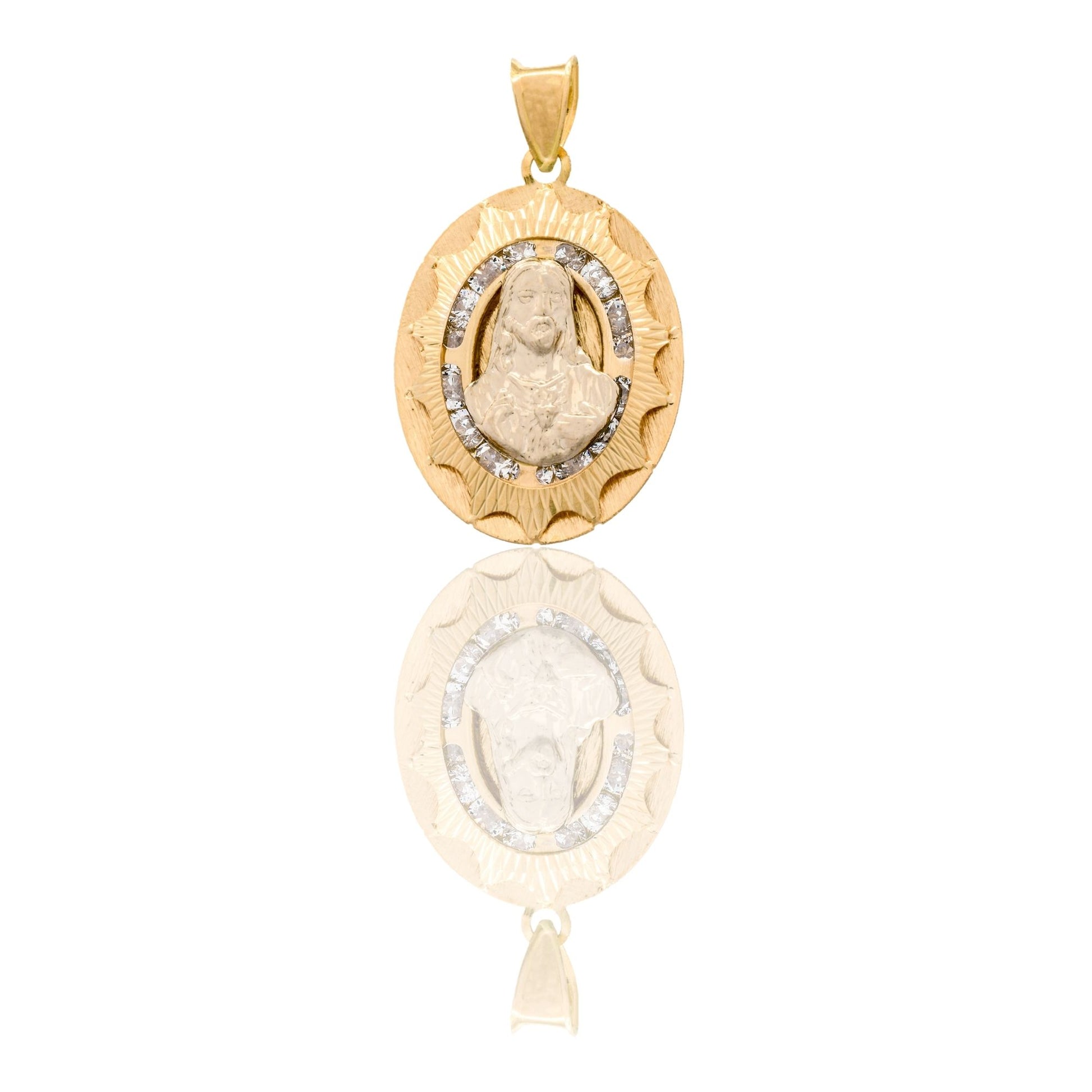 Ciondolo Oro Giallo Oro 18 carati  Cristo Cuore Sacro Zirconi Bianchi cm.2,6