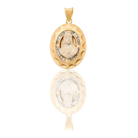 Ciondolo Oro Giallo Oro 18 carati  Cristo Cuore Sacro Zirconi Bianchi cm.2,6