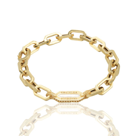 Bracciale Oro Giallo Oro 18 carati Maglia Catena Squadrata  Madreperla cm. 20