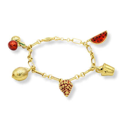Bracciale Oro Giallo Oro 18 carati  Maglia Catena Charms  Smalto Multicolor