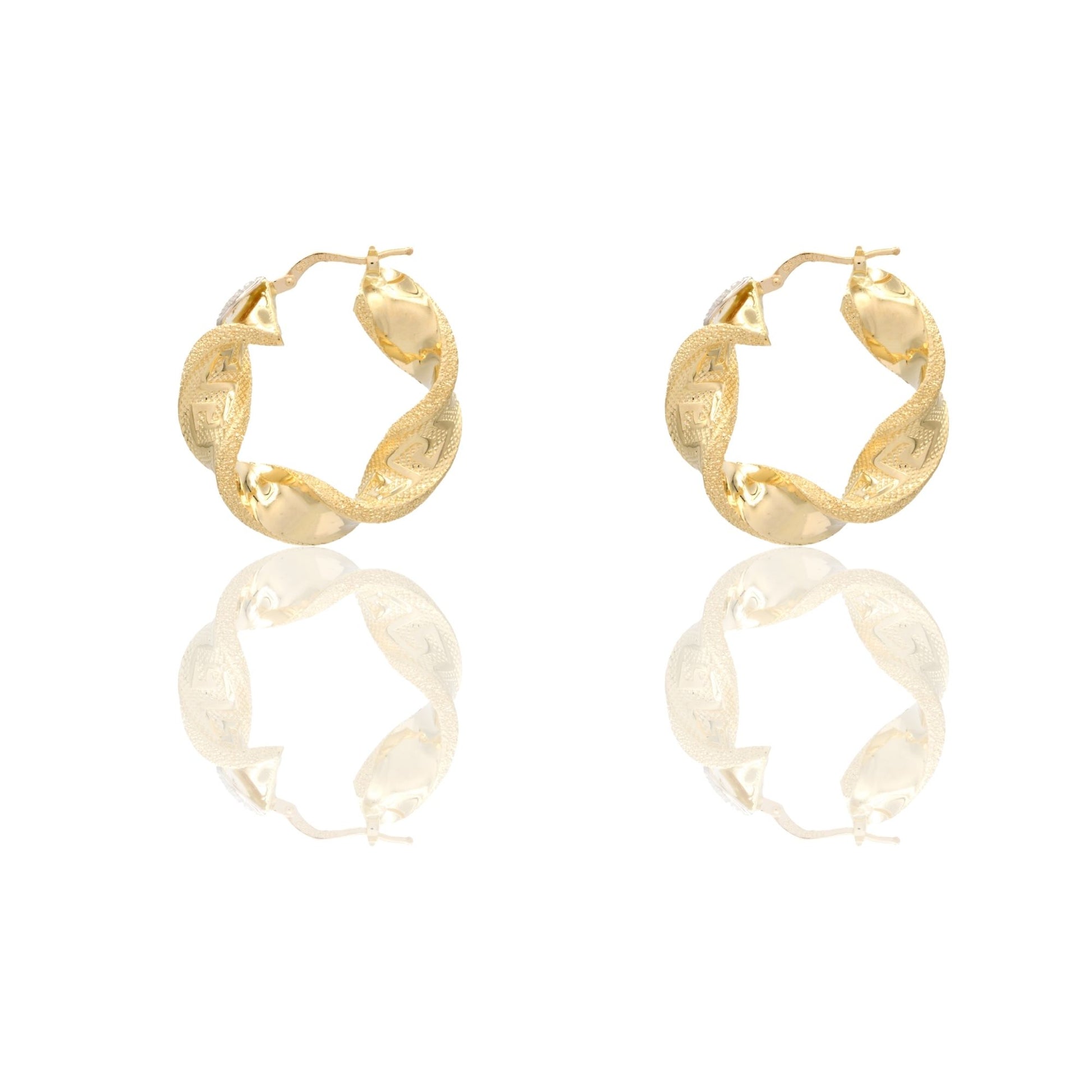 Orecchini Oro Giallo Oro 18 carati Cerchi Torchon Con Greca Solo Oro Spessore mm. 8 diametro interno  cm.3,5