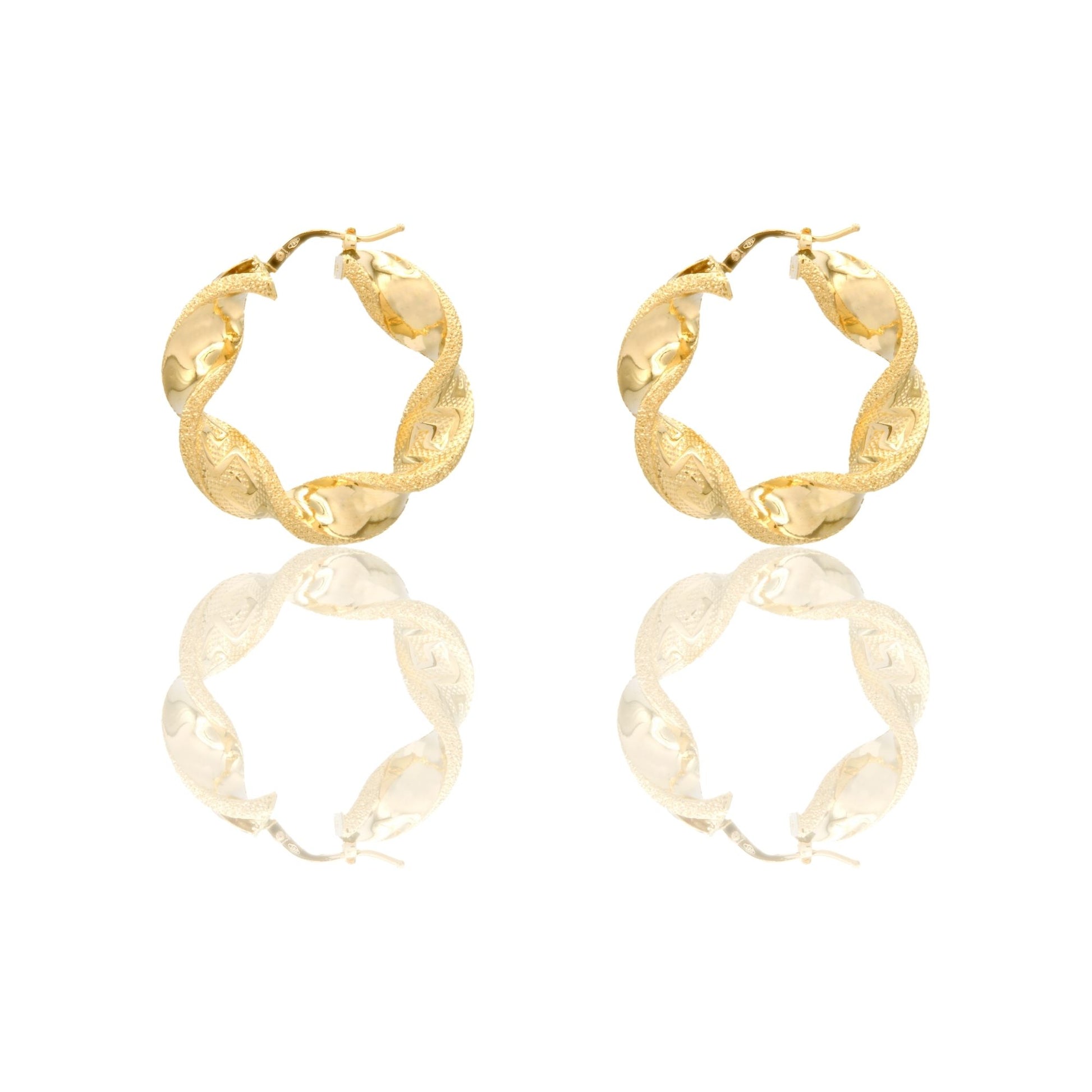 Orecchini Oro Giallo Oro 18 carati Cerchi Torchon Con Greca Solo Oro Spessore mm. 8 diametro interno  cm.7,5