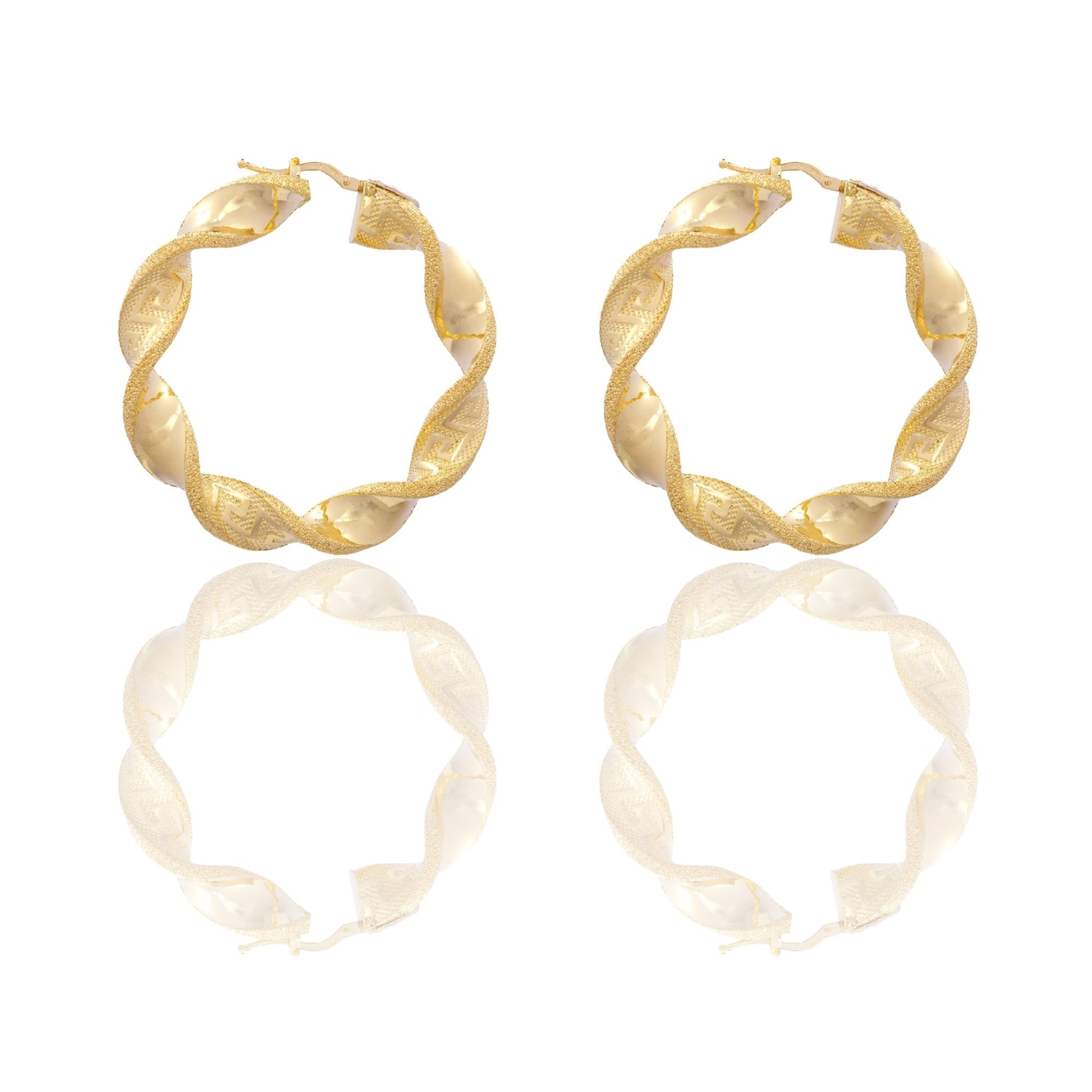 Orecchini Oro Giallo Oro 18 carati Cerchi Torchon Con Greca Solo Oro Spessore mm. 8 diametro interno  cm. 2,5