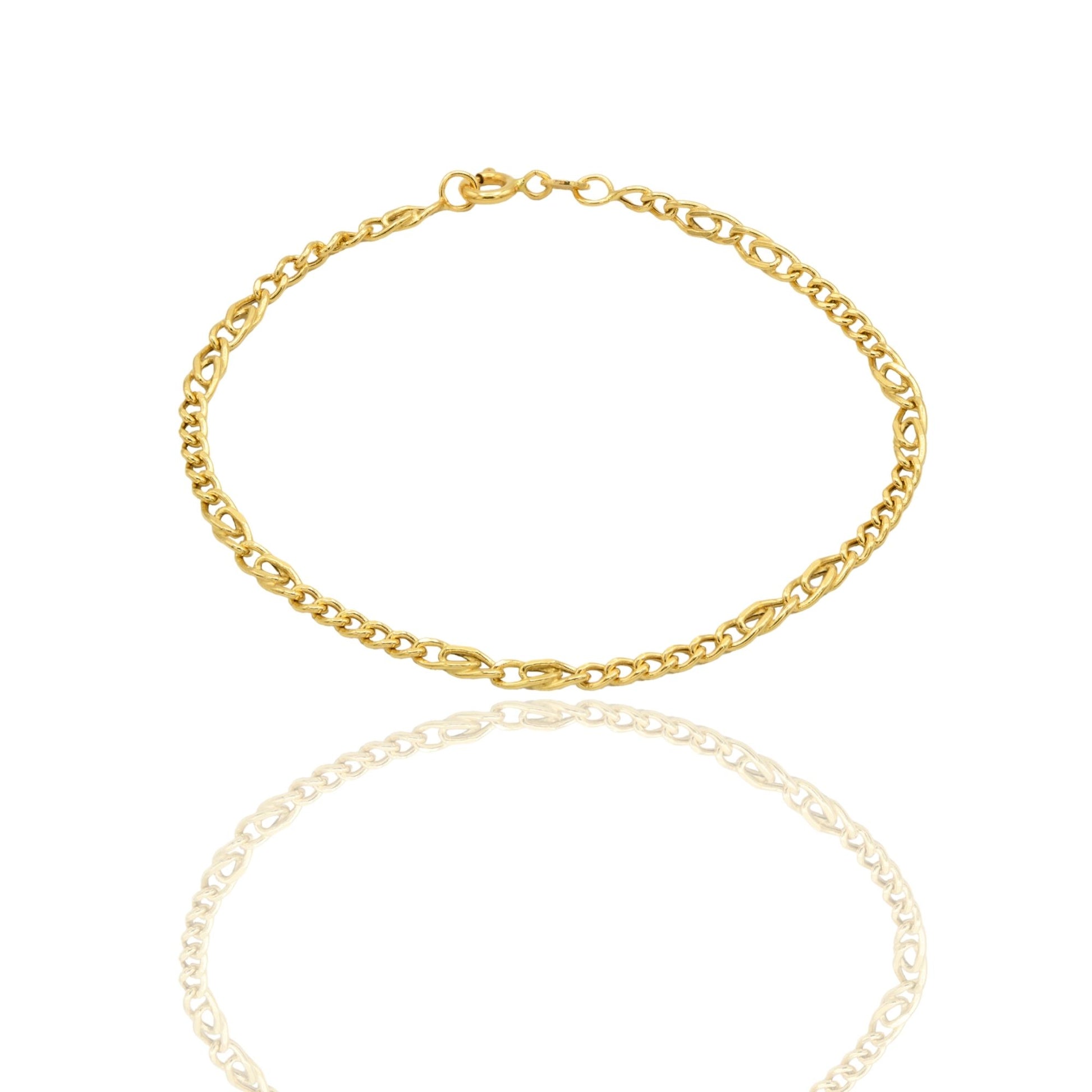 Bracciale Oro Giallo Oro 18 carati Catena Alternata  Anelli Tondi  E Maglia Intrecciata Solo Oro cm. 20