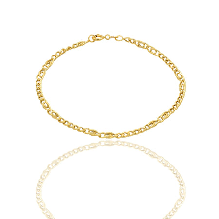 Bracciale Oro Giallo Oro 18 carati Catena Alternata  Anelli Tondi  E Maglia Intrecciata Solo Oro cm. 20