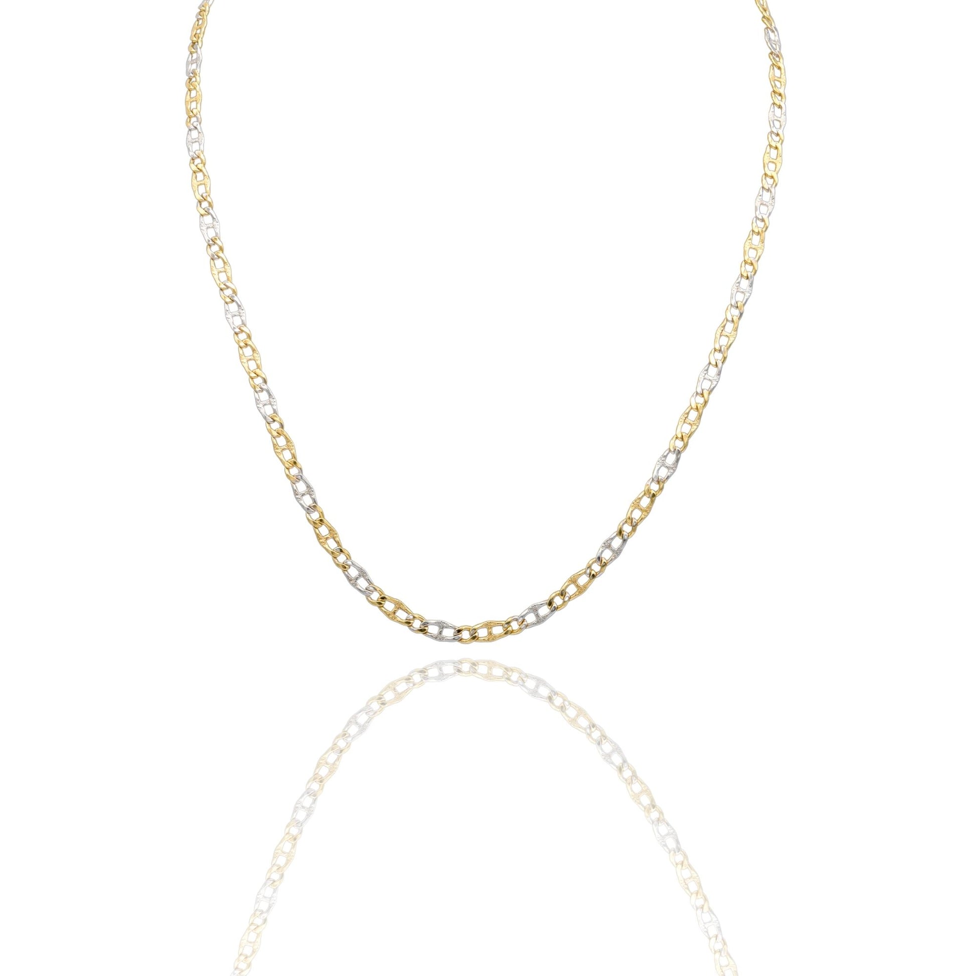 Collana Oro Giallo, Oro Bianco Oro 18 carati Catena Piatta Solo Oro cm.50