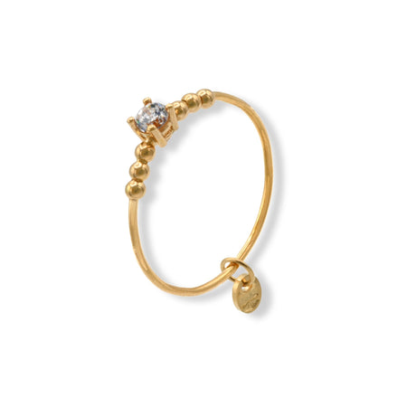 Anello Oro Giallo Oro 18 carati  Solitario Con Sfere Su Gambo  Zircone Bianco spessore gambo 0,8 mm , spessore pietra 3,1