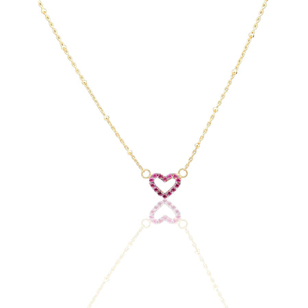 Collana Oro Giallo Oro 18 carati  Catenina Pallinata Sagoma Cuore Pave' Zirconi Rossi cm.43