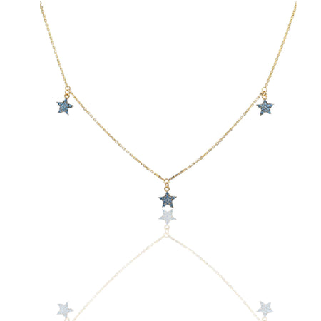 Collana Oro Giallo Oro 18 carati Catenina Rolò  Stelle pendenti pavè Zirconi Blu cm.43