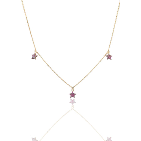 Collana Oro Giallo Oro 18 carati Catenina Rolò  Stelle pendenti pavè Zirconi Rossi cm.43