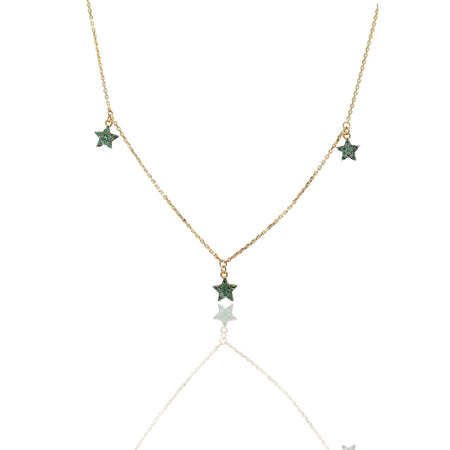Collana Oro Giallo Oro 18 carati Catenina Rolò  Stelle pendenti pavè Zirconi Verdi cm.43