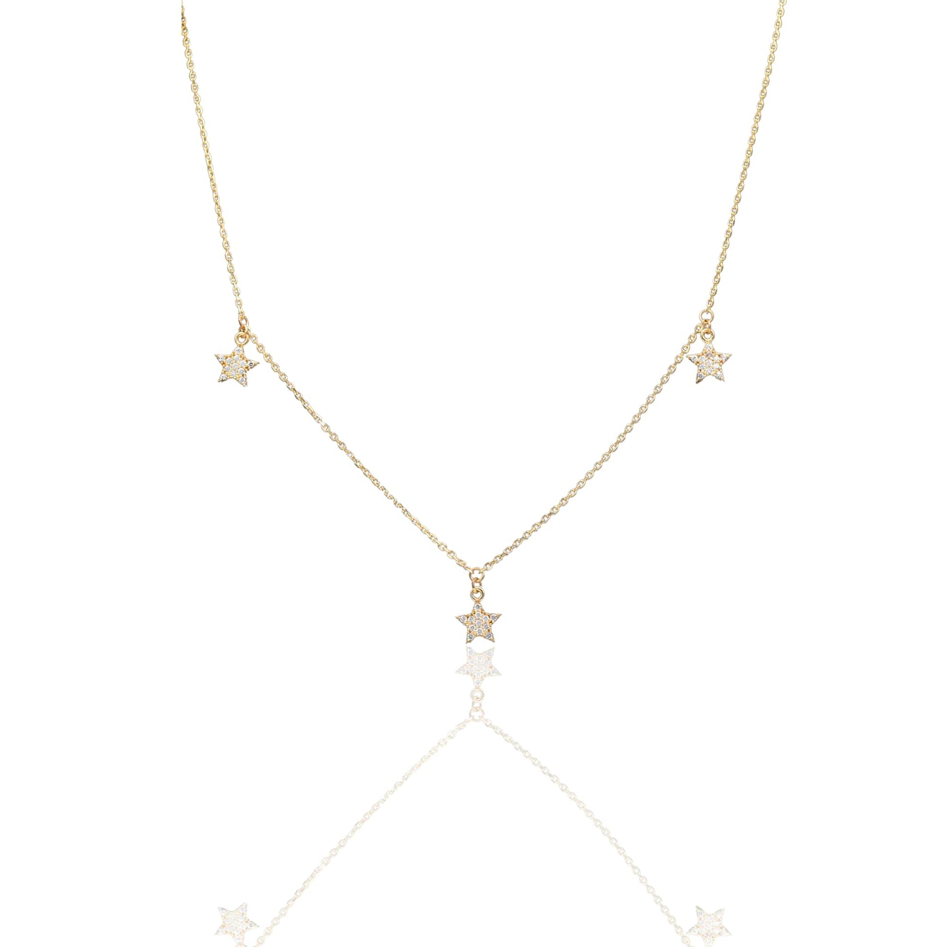 Collana Oro Giallo Oro 18 carati Catenina Rolò  Stelle pendenti pavè Zirconi Bianchi cm.43