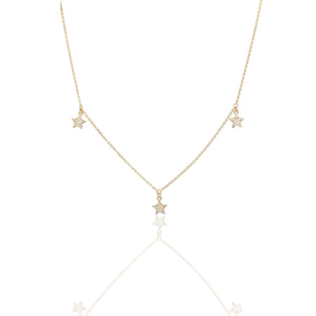 Collana Oro Giallo Oro 18 carati Catenina Rolò  Stelle pendenti pavè Zirconi Bianchi cm.43