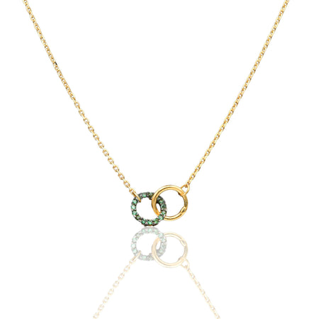 Collana Oro Giallo Oro 18 carati  Catenina rolò Sagoma Cerchi Intrecciati  Zirconi Verdi cm.43