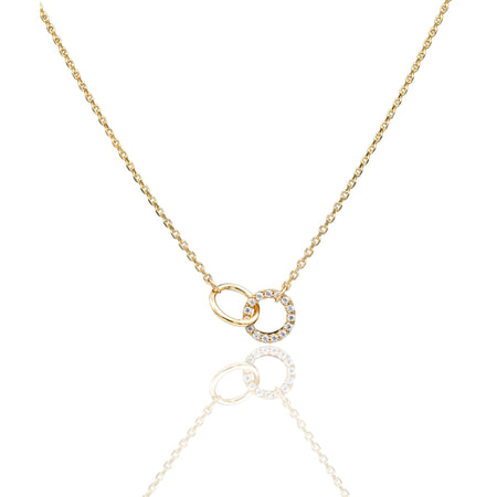 Collana Oro Giallo Oro 18 carati  Catenina rolò Sagoma Cerchi Intrecciati  Zirconi Bianchi cm.43