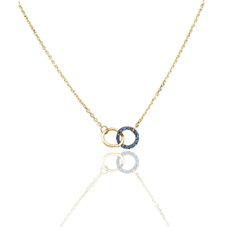 Collana Oro Giallo Oro 18 carati  Catenina rolò Sagoma Cerchi Intrecciati  Zirconi Blu cm.43