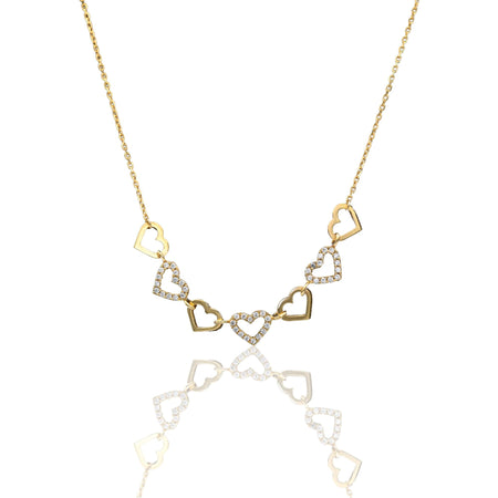 Collana Oro Giallo Oro 18 carati Catenina rolò Sagoma Cuori Alternati  Zirconi Bianchi cm.43