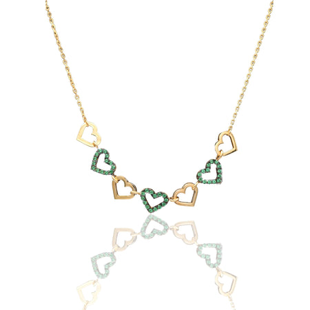 Collana Oro Giallo Oro 18 carati Catenina rolò Sagoma Cuori Alternati  Zirconi Verdi cm.43