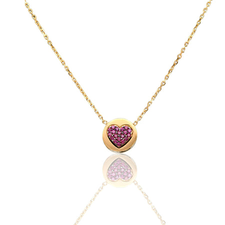 Collana Oro Giallo Oro 18 carati Catenina rolò cuore pavè Zirconi Rossi cm.43