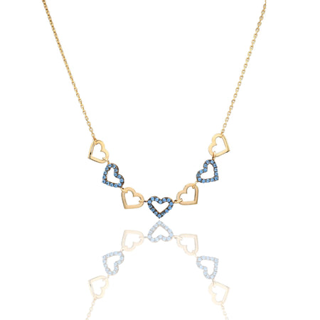 Collana Oro Giallo Oro 18 carati Catenina rolò Sagoma Cuori Alternati  Zirconi Blu cm.43