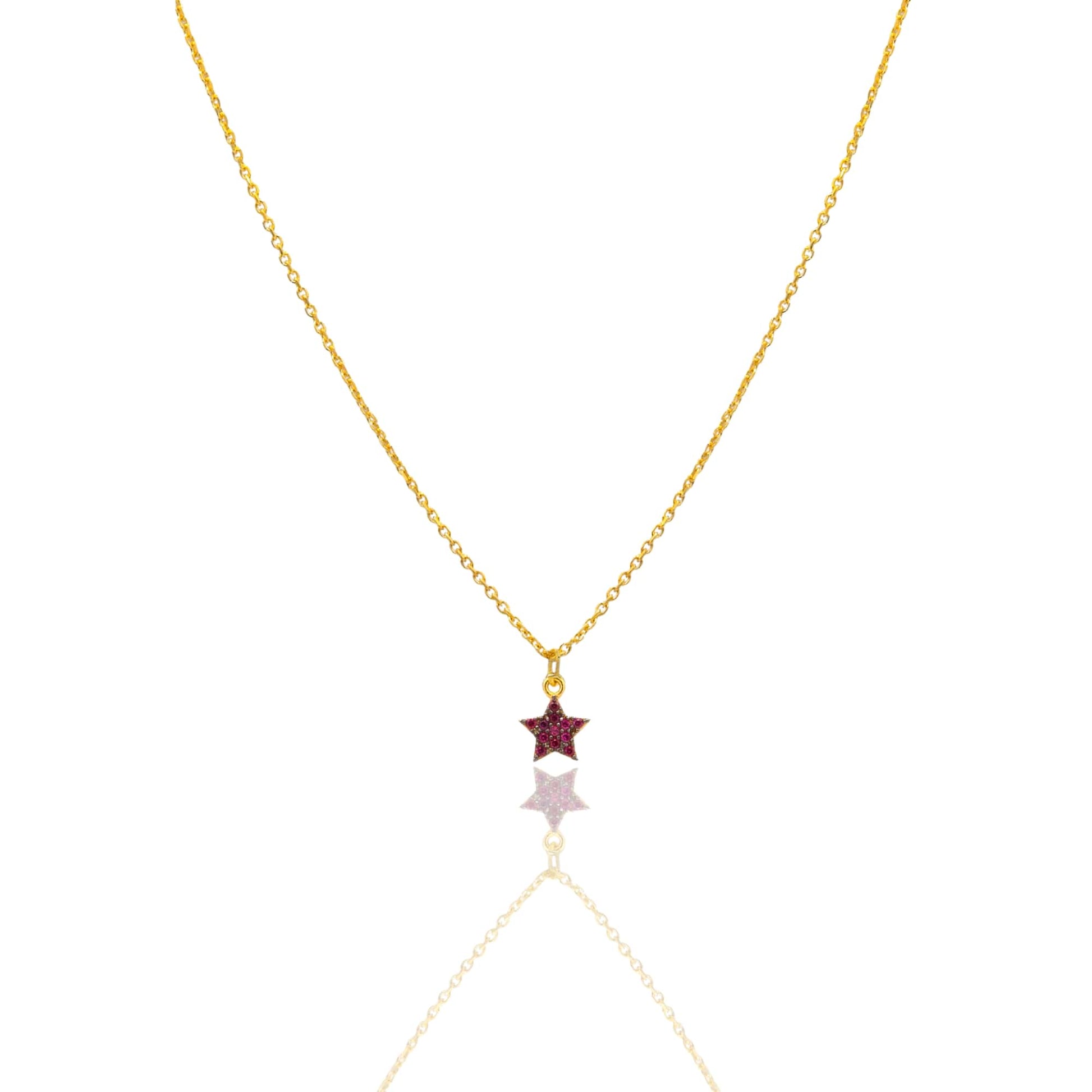 Collana Oro Giallo Oro 18 carati  Catenina rolò  Stella Pave'  Zirconi fucsia cm.43