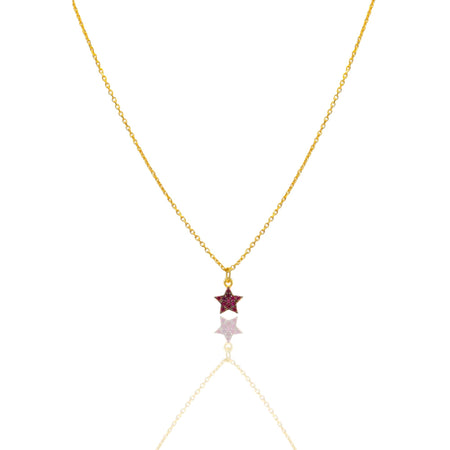 Collana Oro Giallo Oro 18 carati  Catenina rolò  Stella Pave'  Zirconi fucsia cm.43