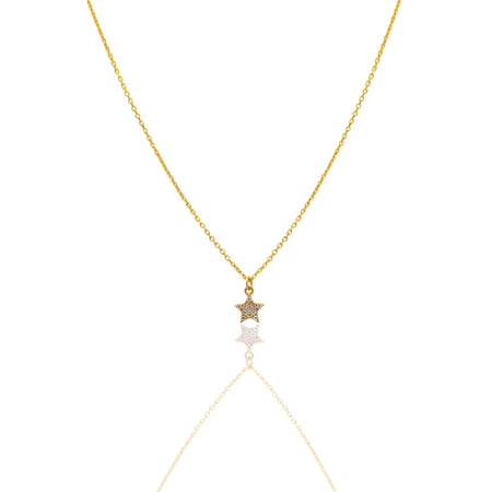 Collana Oro Giallo Oro 18 carati  Catenina rolò  Stella Pave'  Zirconi Bianchi cm.43