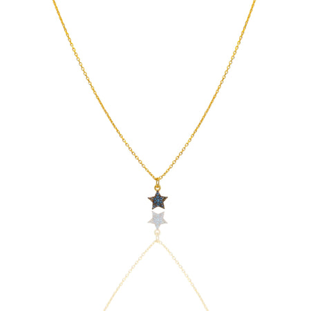Collana Oro Giallo Oro 18 carati  Catenina rolò  Stella Pave'  Zirconi Blu cm.43