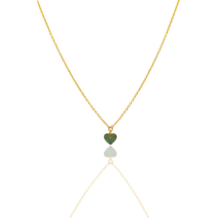 Collana Oro Giallo Oro 18 carati  Catenina rolò  Cuore Pave'  Zirconi Verdi cm.43