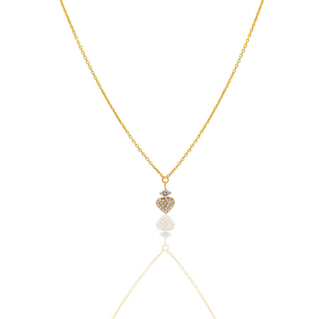 Collana Oro Giallo Oro 18 carati Catenina rolò  Cuore Punto Luce  Zircone Bianco cm.43