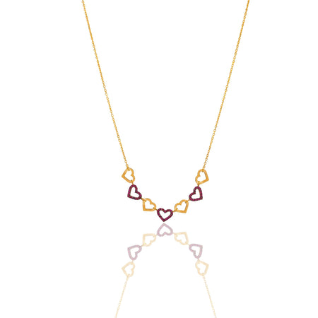 Collana Oro Giallo Oro 18 carati  Catenina rolò Cuori Sagomati  Zirconi fucsia cm.43